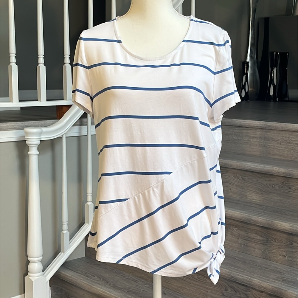 Chico's Navy and White Striped Top